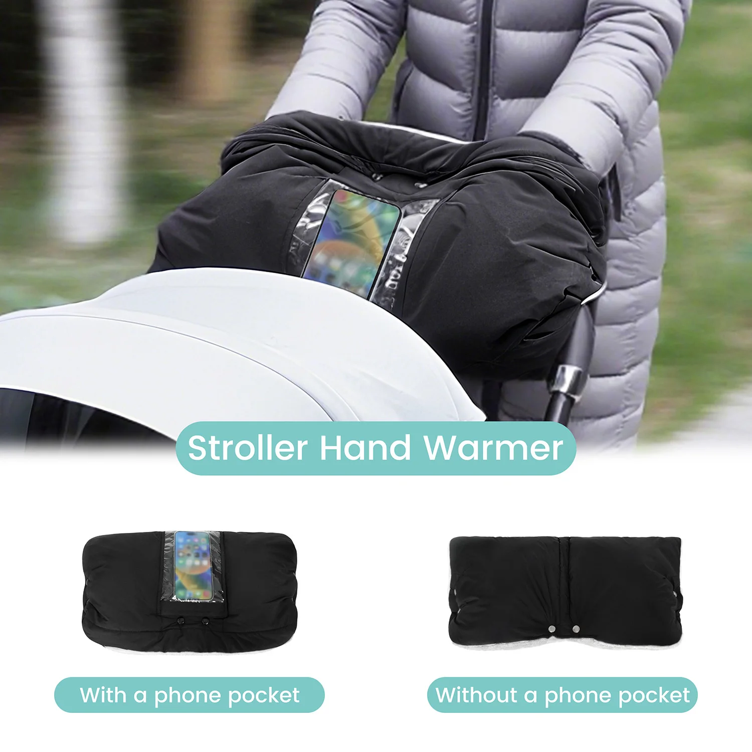 

Waterproof Windproof Stroller Hand Warmers Universal Baby Pushchair Mittens with/without Phone Pocket for Winter