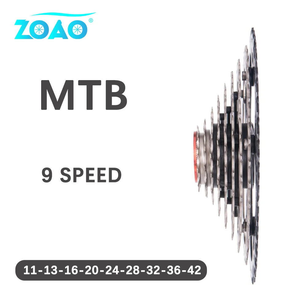 ZOAO-Cassette de 9 velocidades para bicicleta de montaña, 11-42T, 9 s, 27s, rueda libre, piezas de bicicleta 9 S, 42T, Cassette 9V, corriente K7 para M430, M4000