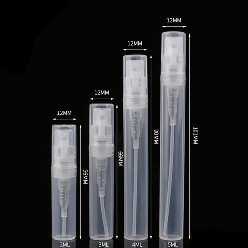 10pcs/Lot 2ml 3ml 4ml 5ml Small Plastic Spray Bottle White/Black/Clear Mist Sprayer Promotion Sample Test Perfume Atomizer