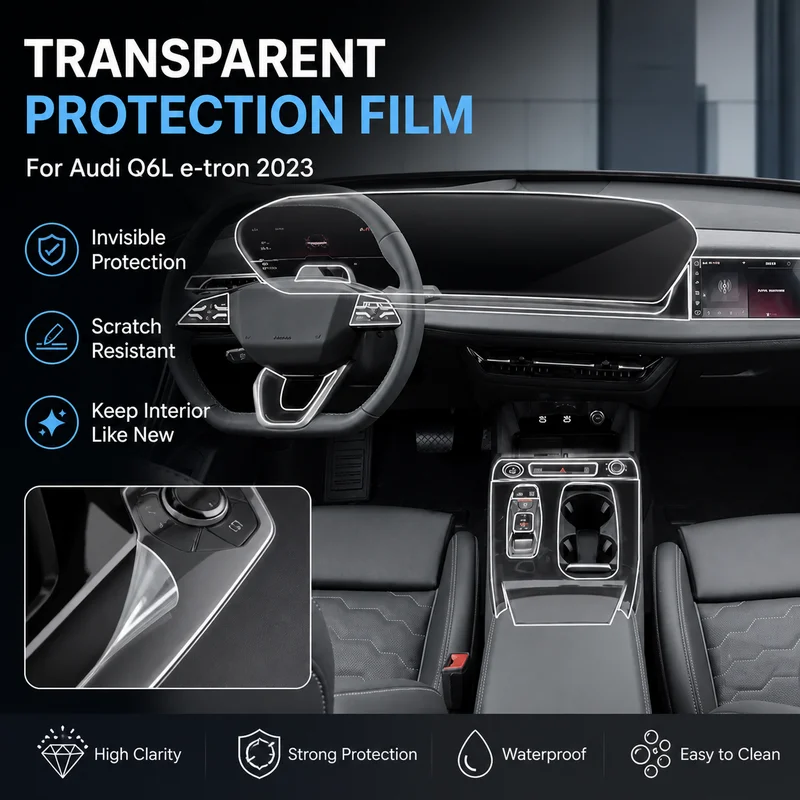 For Audi Q6L e-tron 2023 Model Center Console Shift Interior Sticker Custom Transparent Paint Protection Film Car Interior Decal