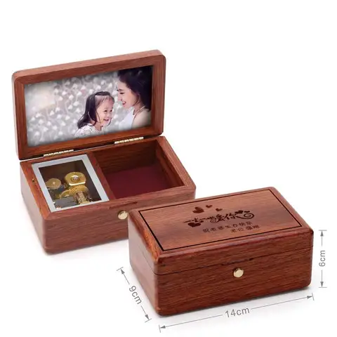 Pudełko muzyczne z zdjęciem, personalizowane, z litego drewna, pudełko do przechowywania biżuterii, nakręcane ręcznie, pudełko muzyczne, prezent urodzinowy dla dziewczynki.