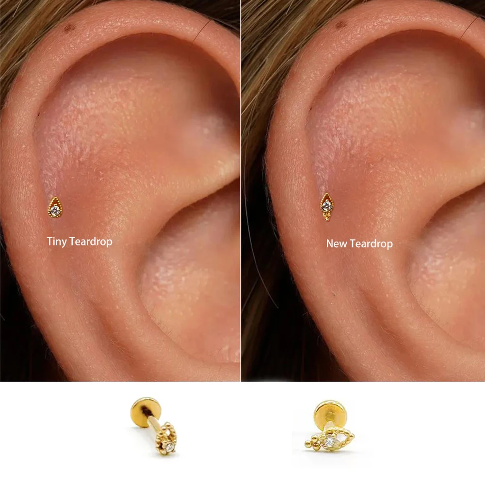AIDE 925 Sterling Silver Tiny Teardrop Studded Diamond For Lobe Tragus Cartilage Piercing Summer Women Ear Fine Jewelry Gifts