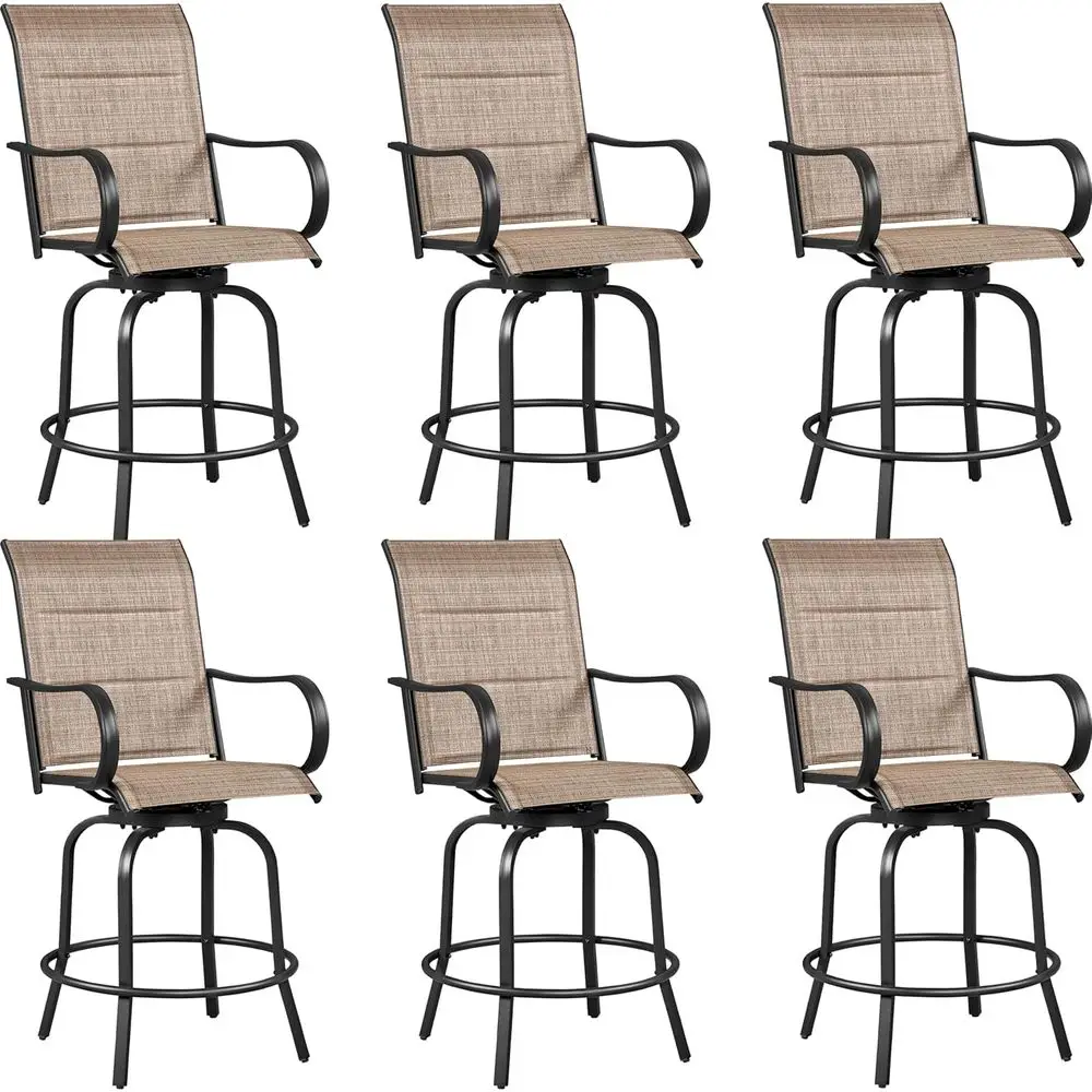 

All-Weather Swivel Bar Stools with High Back, Armrest, and Footrest for Outdoor Patio and Garden Use