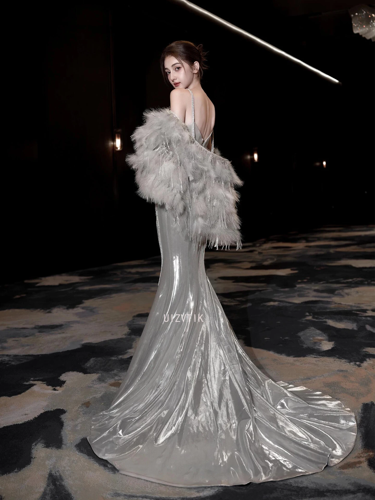 Luxus Sling Meerjungfrau Prom Kleider Weiblichen Koreanischen Stil Silber Abend Party Kleid Frauen Elegante Formale Anlass Kleider Vestidos