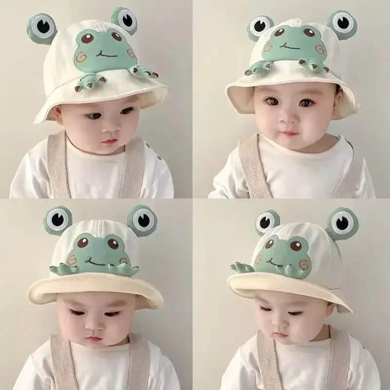 Soft Cotton Hat With Cartoon Frog Pattern, Suitable For Baby Boys And Girls, Fisherman\'s Hat For Outdoor Classes, Sun Hat