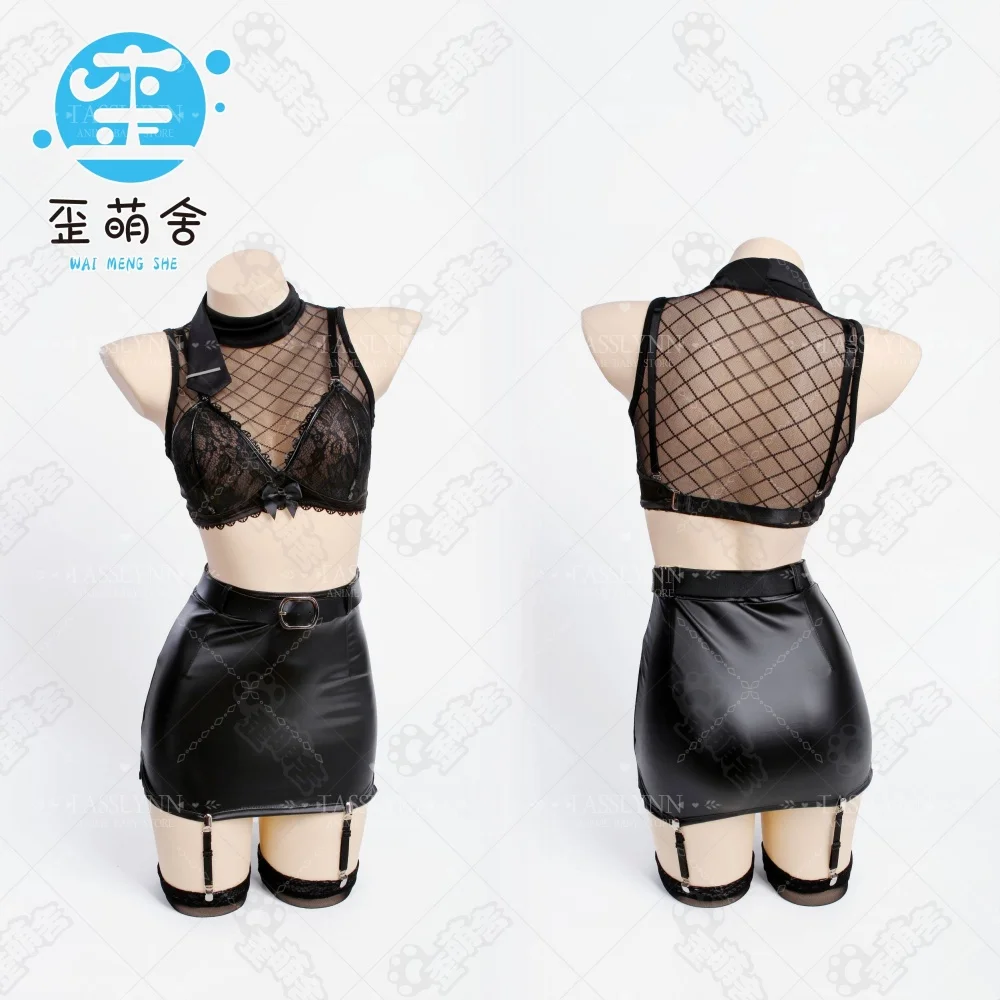 NIKKE Privaty Cosplay Full Outfit Set, Striped Blazer Lace PU Skirt Secretary OL Costume, Women Game Cos for Comic Con Halloween view 5