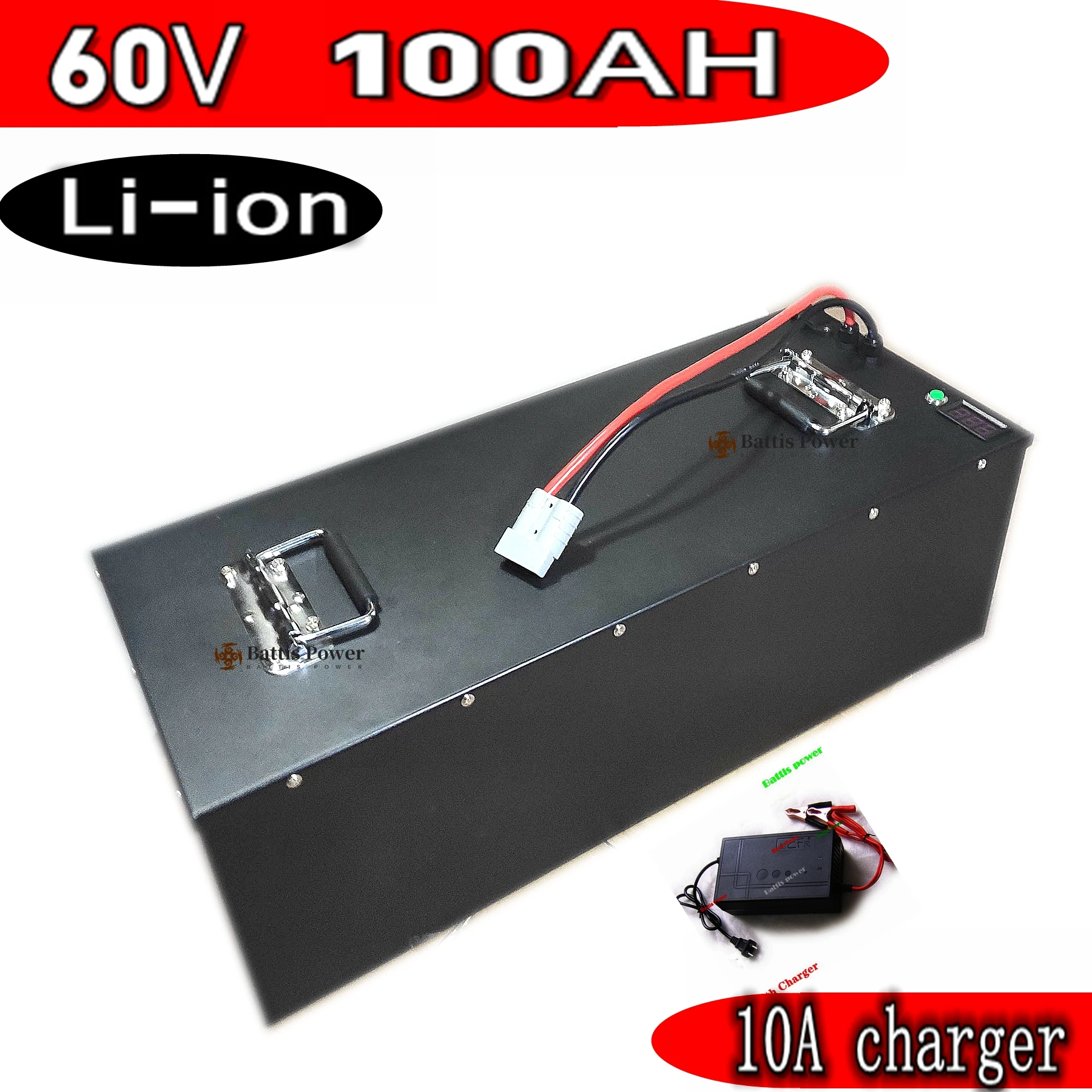 

Metal case 60v 100Ah Lithium battery li-ion High power 5000w UPS + 10A charger Not lead acid