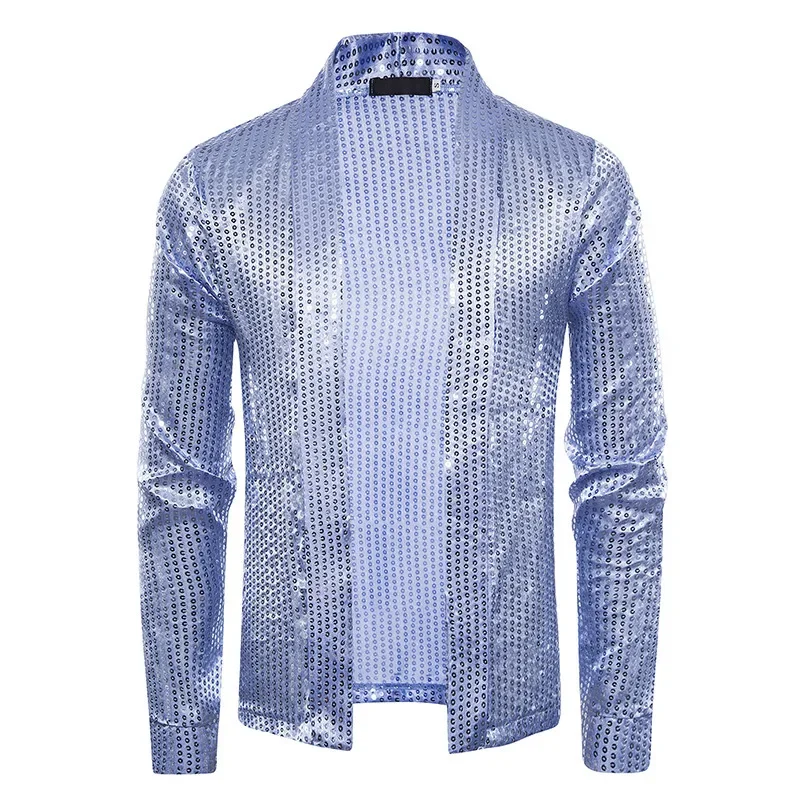 

New men's sequin unbuttoned cardigan thin fashion versatile trend personalized long sleeved men's performance top