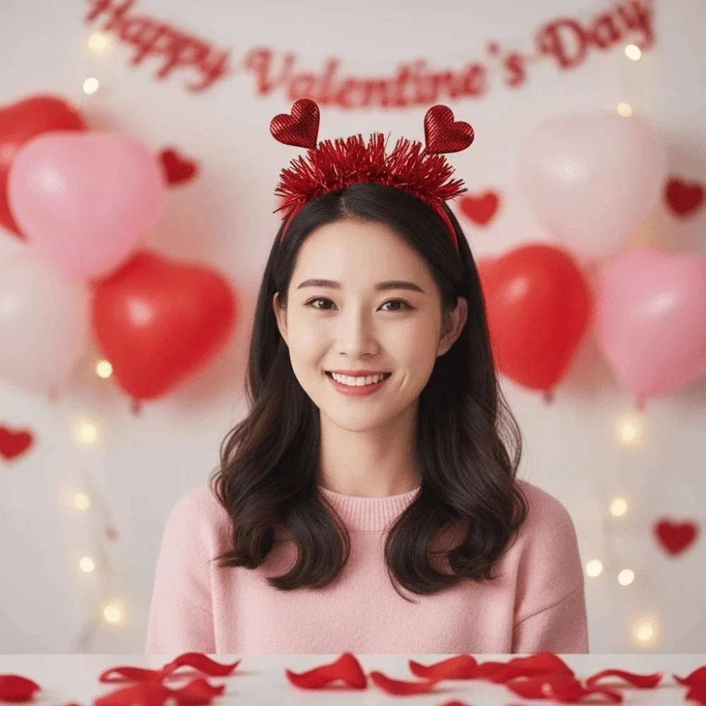 

Funny Felt Valentine's Day Hair Hoop Plastic Sweet Shining Heart Hairband Pink Sequins Red Heart Headband Children