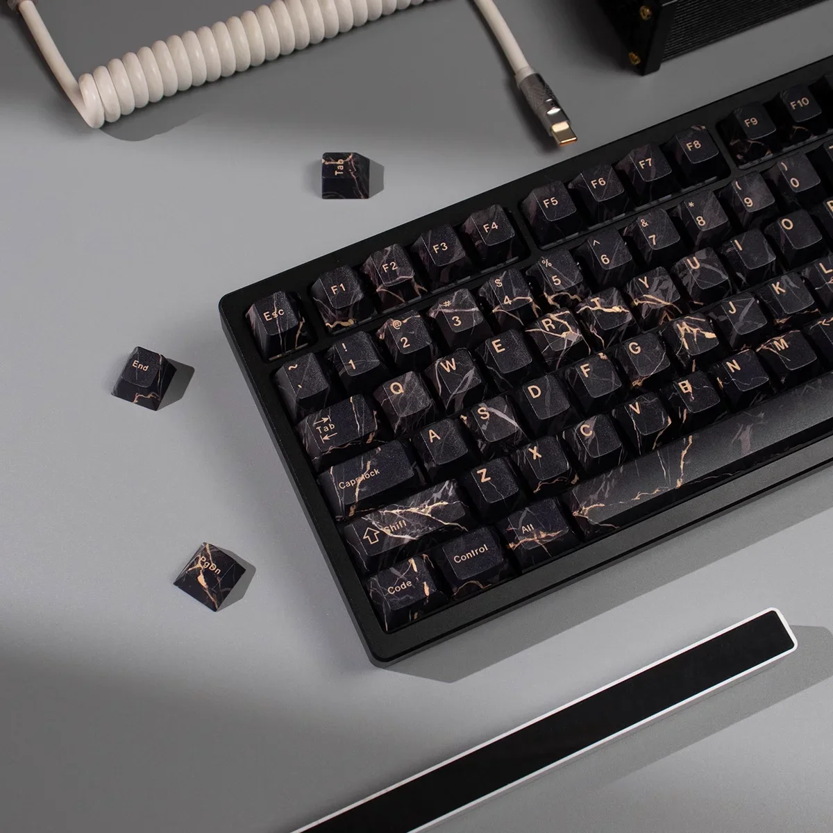 

Creative Cherry Keycaps Black Marble Large Set PBT 129 Keys for Mechanical Keyboards