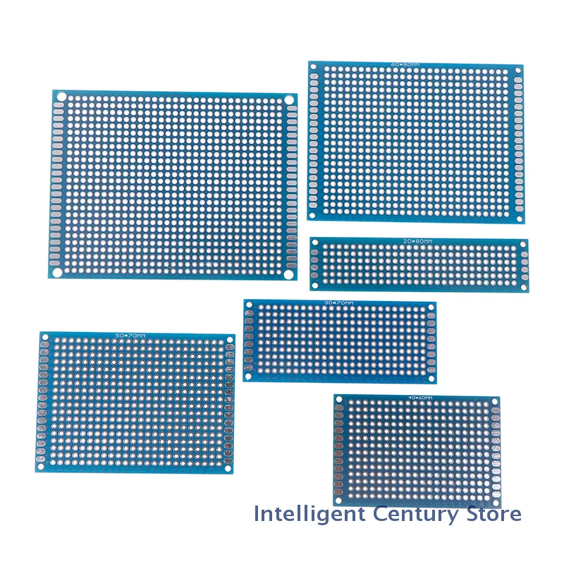 Placa PCB prototipo azul, 2x8cm, 3x7cm, 4x6cm, 5x7cm, 6x8cm, 7x9cm, placas de circuito de doble cara para proyecto de soldadura DIY, 5 uds.