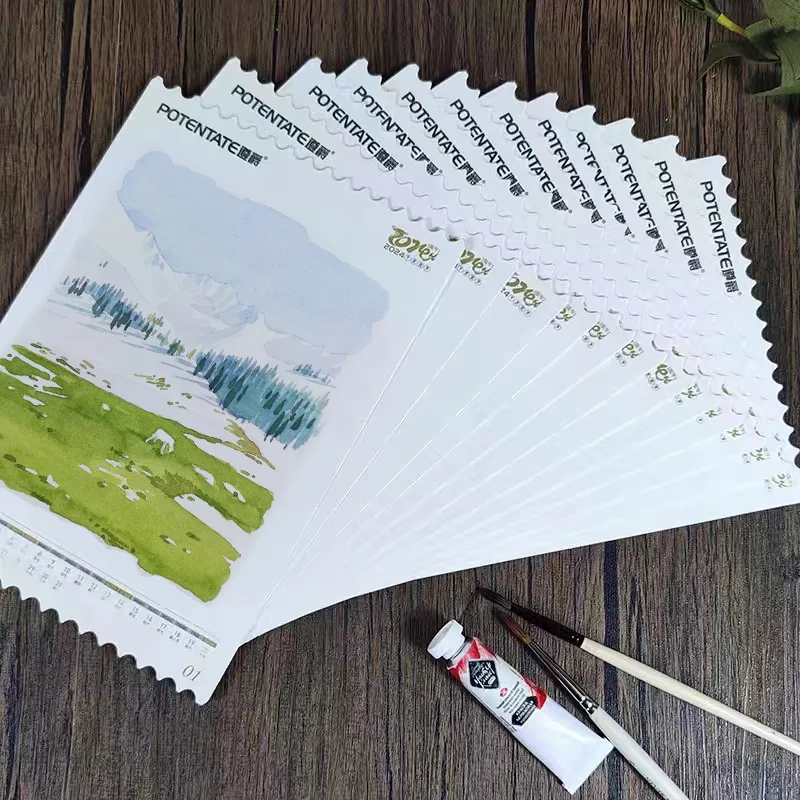 

2024 Calendar Watercolor Paper 12 Sheets 300gsm 100% Cotton Fine Grain Paper From January To December Artists Art Supplies