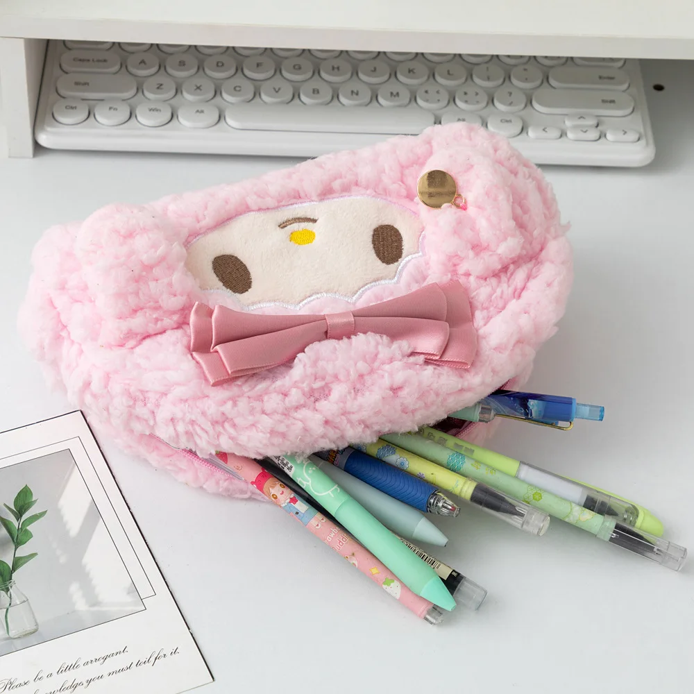 Sanrio Melody Cinnamoroll Fashionable Latest Pink Plush High Aesthetic Girl\'s Heart-shaped Pencil Case With Large Capacity