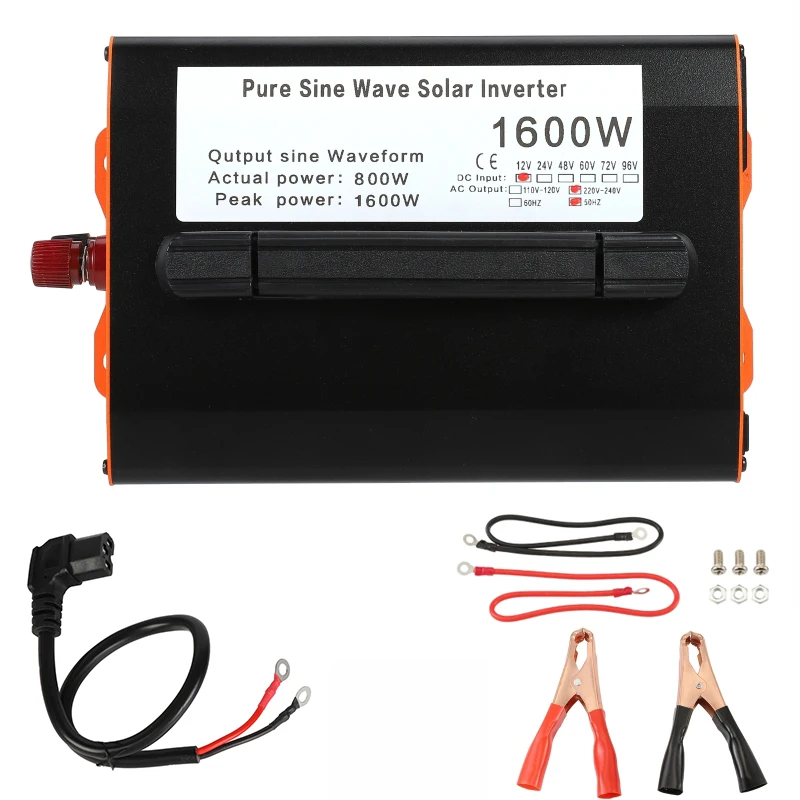 Pure Sine Wave Inverter 1600W AC 220V 50Hz / 110V 60Hz Power Invertor LED Voltage Converter for Home RV Car Fan Phone Charger