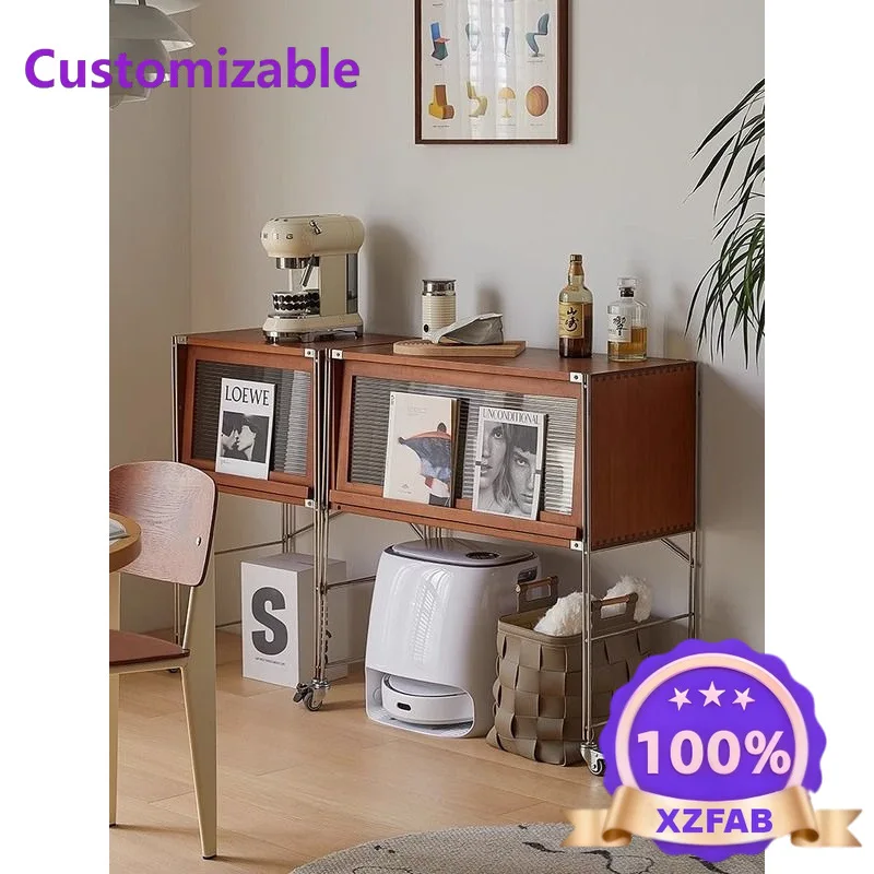 Factory Direct 2026 Medieval solid wood sweeping robot shelf mobile locker retro living room bookcase side cabinet housekeeping