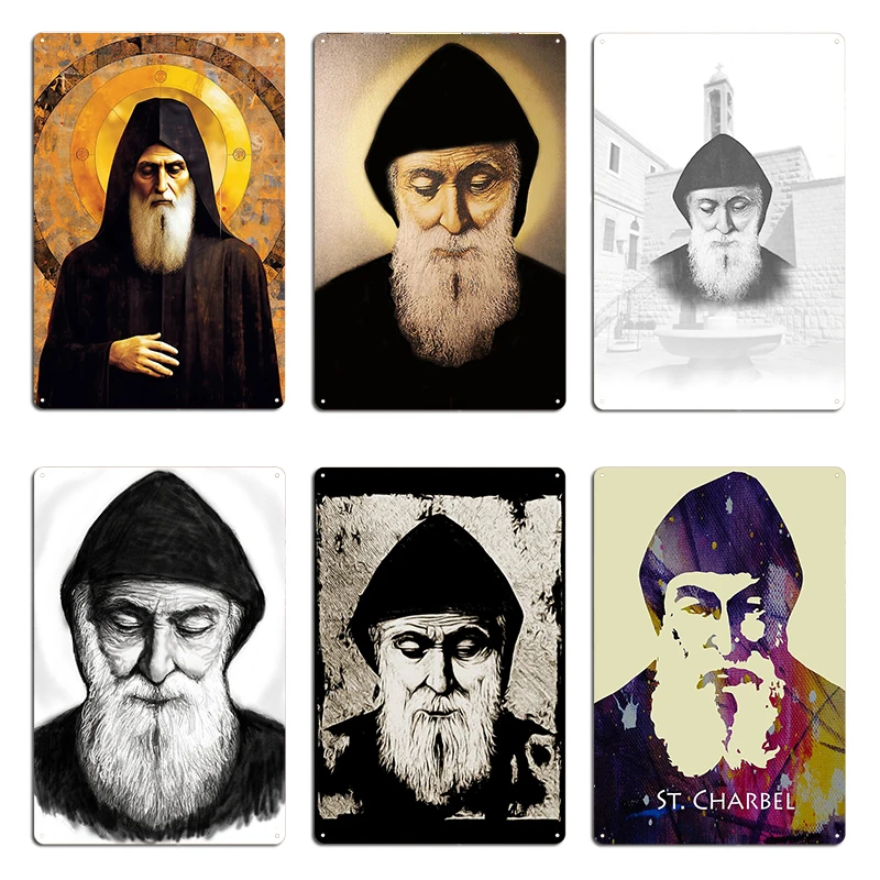 Saint Charbel in Colors Metal Plaque Classic Retro Character Design Cinema Tin Sign Poster