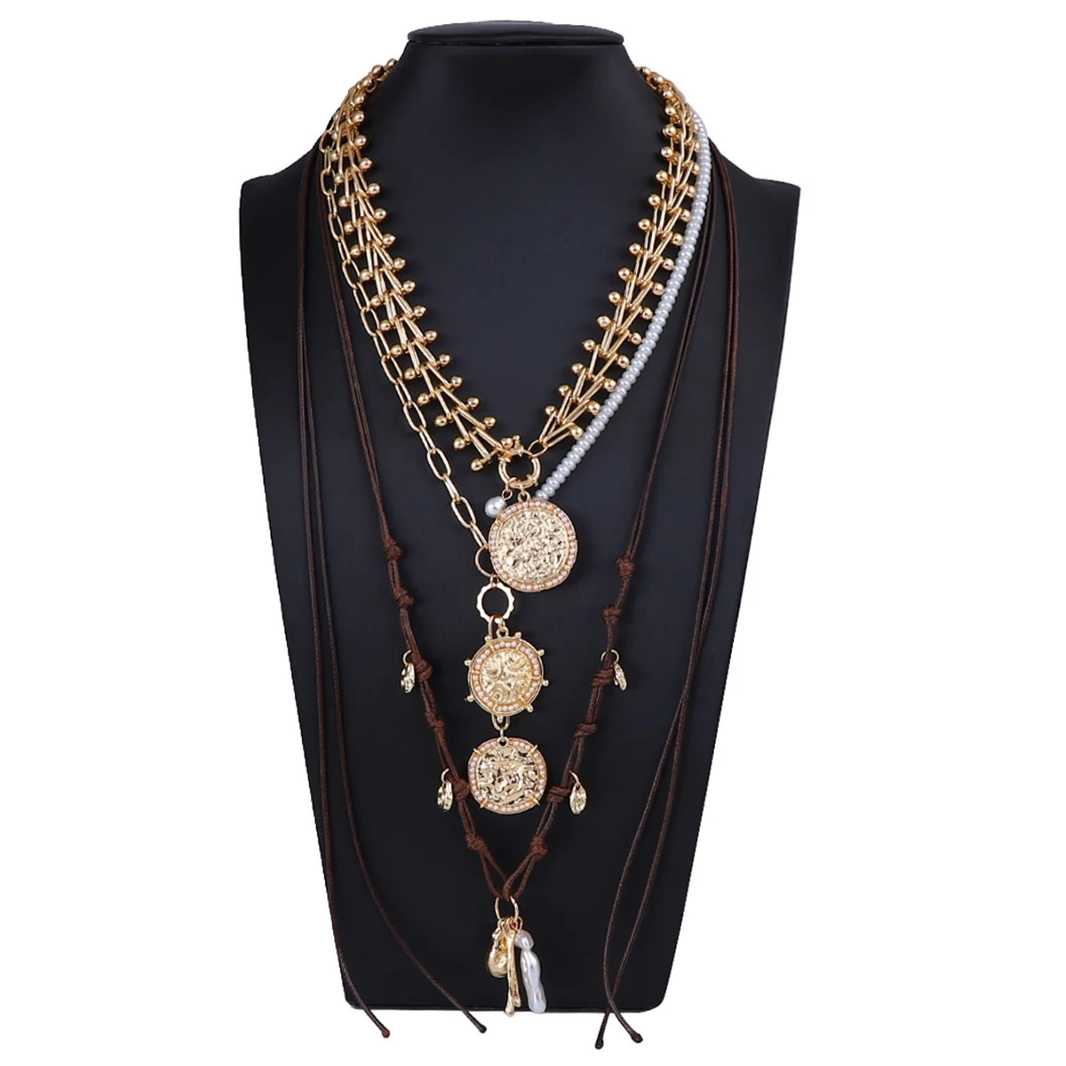 

ZAA Multilayer Vintage Metal Chains Round Coin Pendant Necklace for Women 2025 Trend Jewelry Necklaces Gifts
