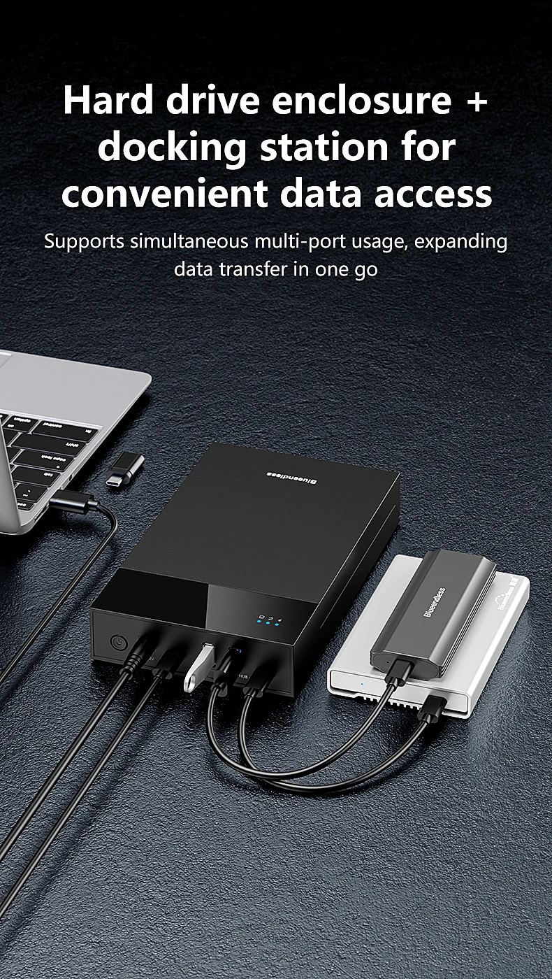 Blueendless 2,5/3,5 Zoll HDD/SSD-Gehäuse mit USB3.0-HUB, Unterstützt 18TB, Typ-C-zu-SATA-Adapter, Werkzeugfreies HDD-Gehäuse mit 12V-Stromadapter – Detail 11