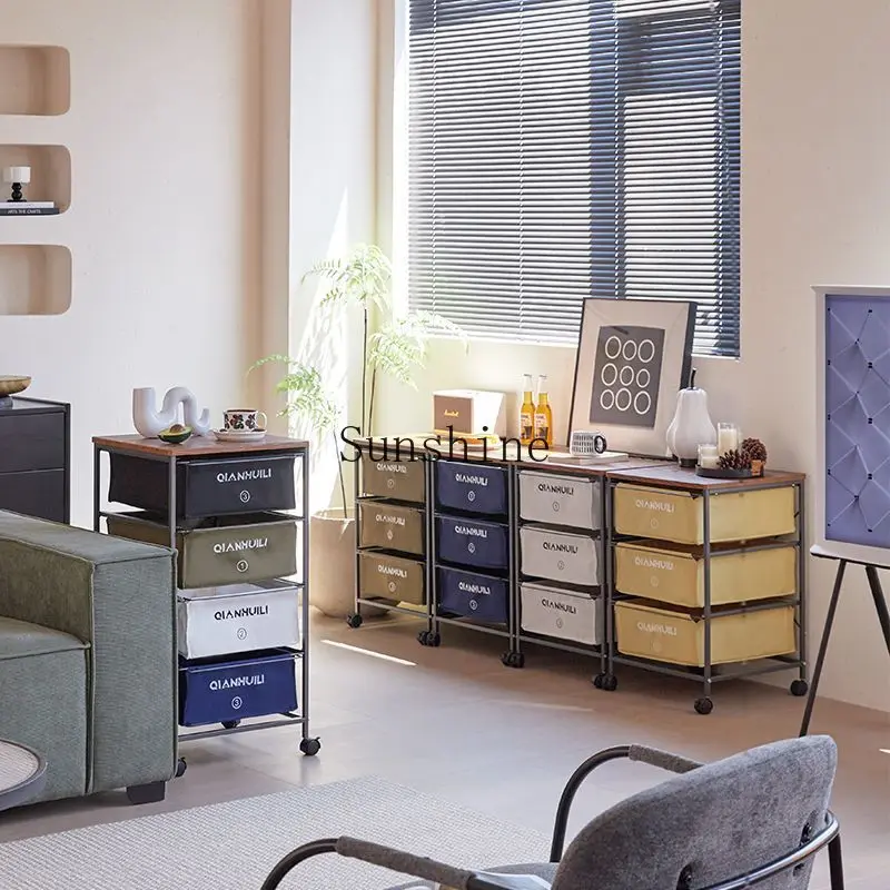 Simple industrial style canvas drawer storage cabinet mobile, home table sorting, shelves