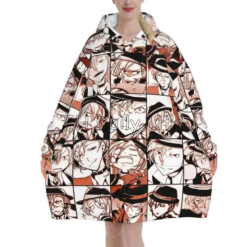 My Hero Academia Collage Anime Wearable Hoodie Blanket Women Flannel Oversized Pullover Sweatshirt Soft Fleece Sherpa Blanket