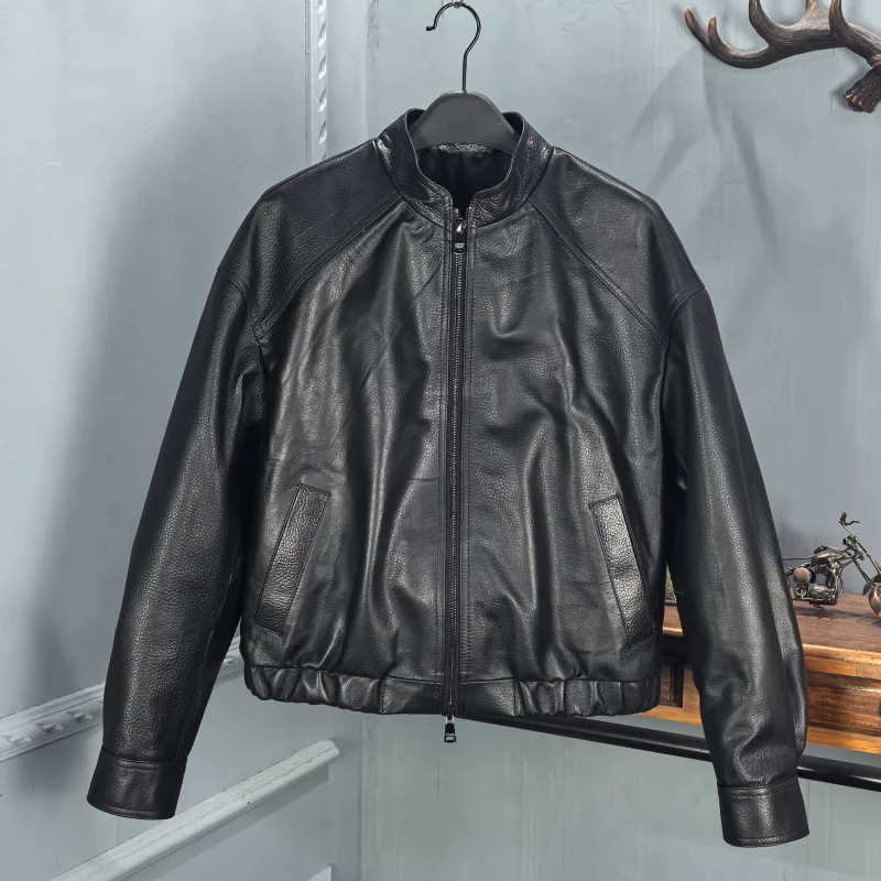 

Winter 2026 Women's ort Biker Jaet eepskin Leather Stand Collar Coat Casual Sle Long Sve Zipper Closure Faionable