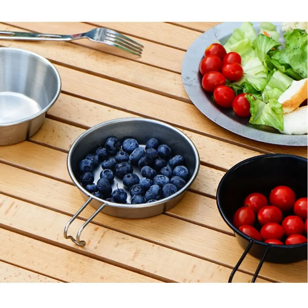 

Folding Handle Portable Cooking Plates 304 Stainless Steel Multifunctional Carry Fold Camping Bowl 280ml Reusable