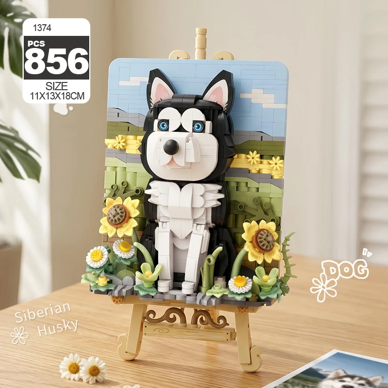 Idea Loz Animals Mini Diamond Building Block Pets Husky Golden Retriever Dog Cat Construction Brick 3D Easel Toy For Gifts
