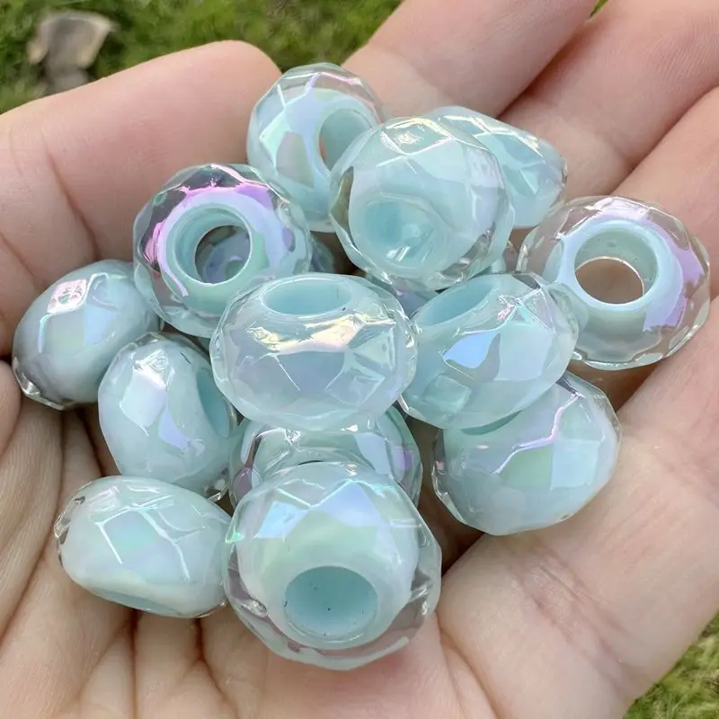 

50Pcs 14mm Iridescent Faceted Acrylic Abacus Beads Large Hole for DIY Bracelet Necklace Craft Jewelry Making