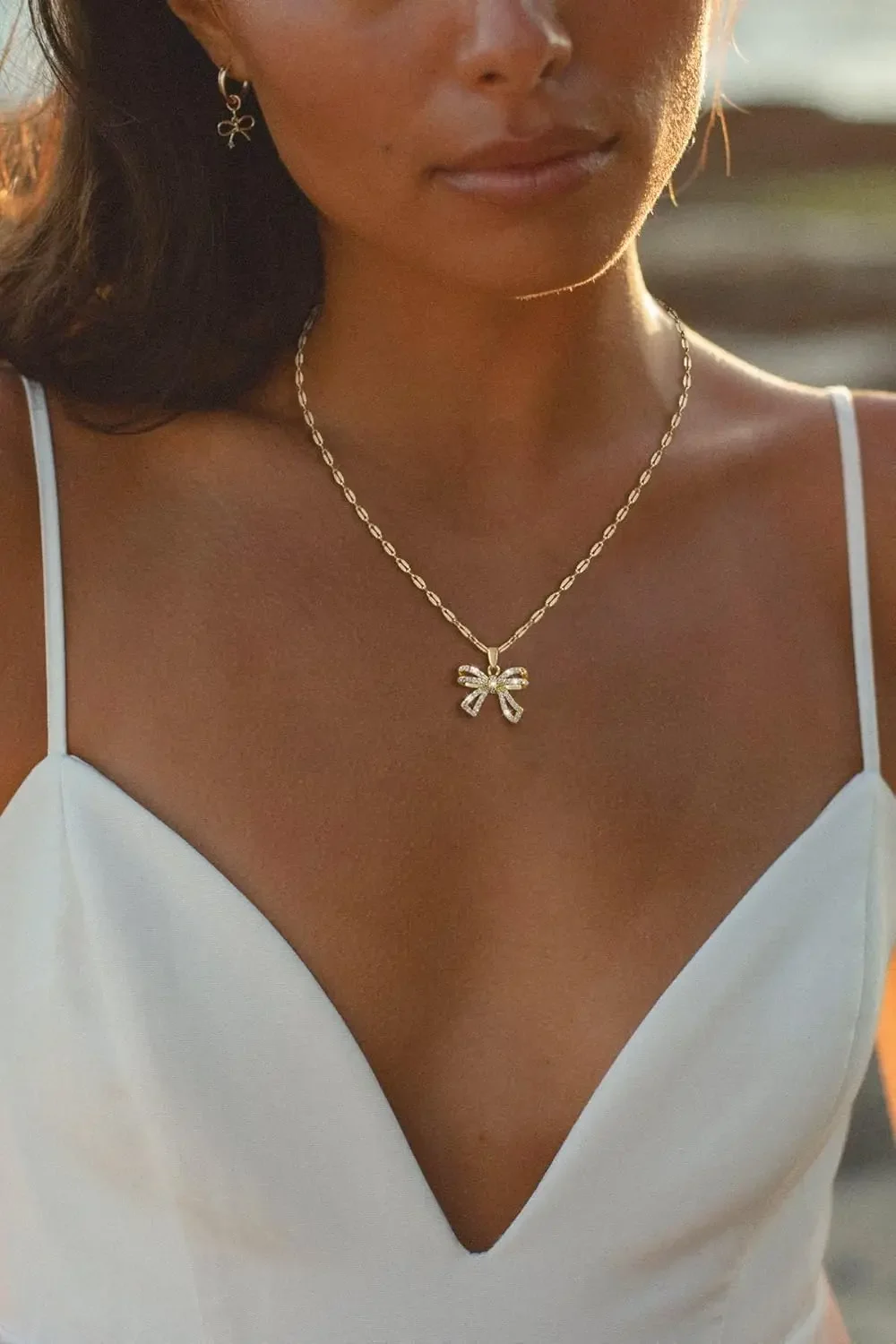 

Ожерелье с бантом, 14-каратное золото/посеребренное многослойное милое маленькое ожерелье с бантом, колье-цепочка, изящные ожерелья для