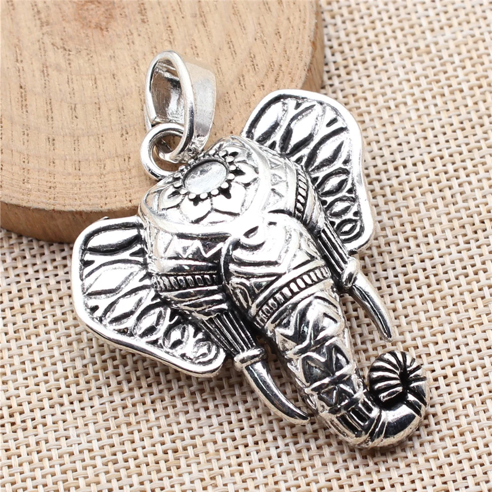 WYSIWYG 1pcs 55x47mm Lucky Elephant Pendants Charm Thai Elephant Charm Pendants Retro Thai Elephant Head Charm