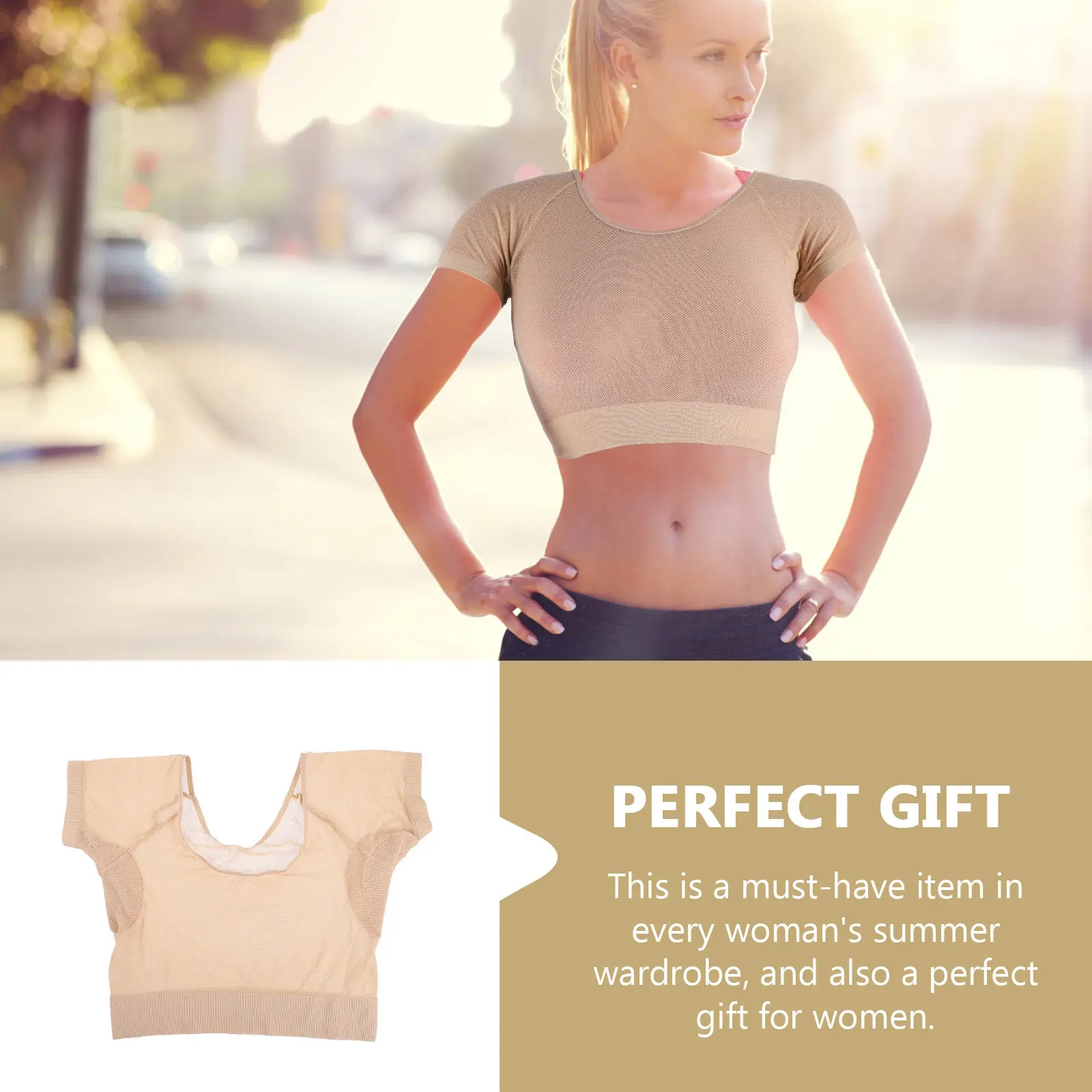 Thin Beige Washable Underarm Vest Breathable Sweat Absorbent Underwear Vest for Women Summer Outdoor Sports
