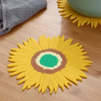 Table Potholder Tea Coaster Soft Rubber Placemat Round Bowl Mat Sunflower Vegetable Mat Bowl Mat Kitchen Accessories