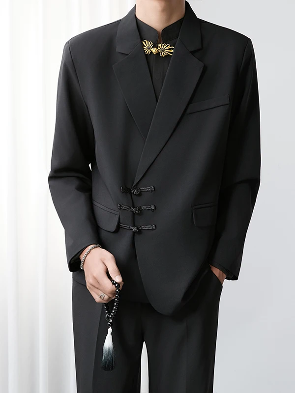 

Новый китайский мужской костюм Jaet, большой размер, дизайн на пуговицах, повседневный однотонный топ для осенней одежды, удобный длинный све