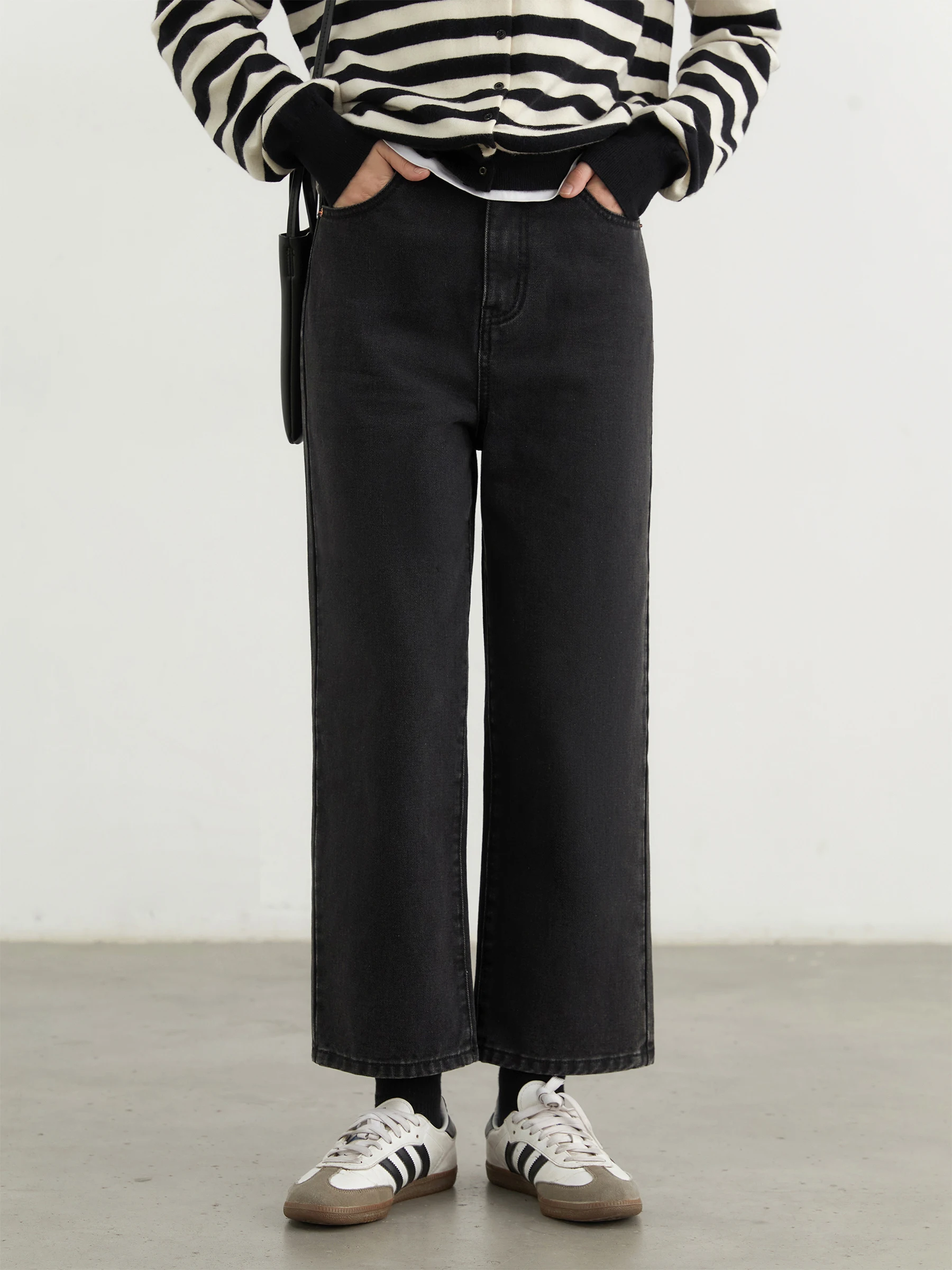 

Джинсы женские прямые с высокой талией, укороченные, черные, весна-осень, новые, повседневные, винтажные, CHICVEN