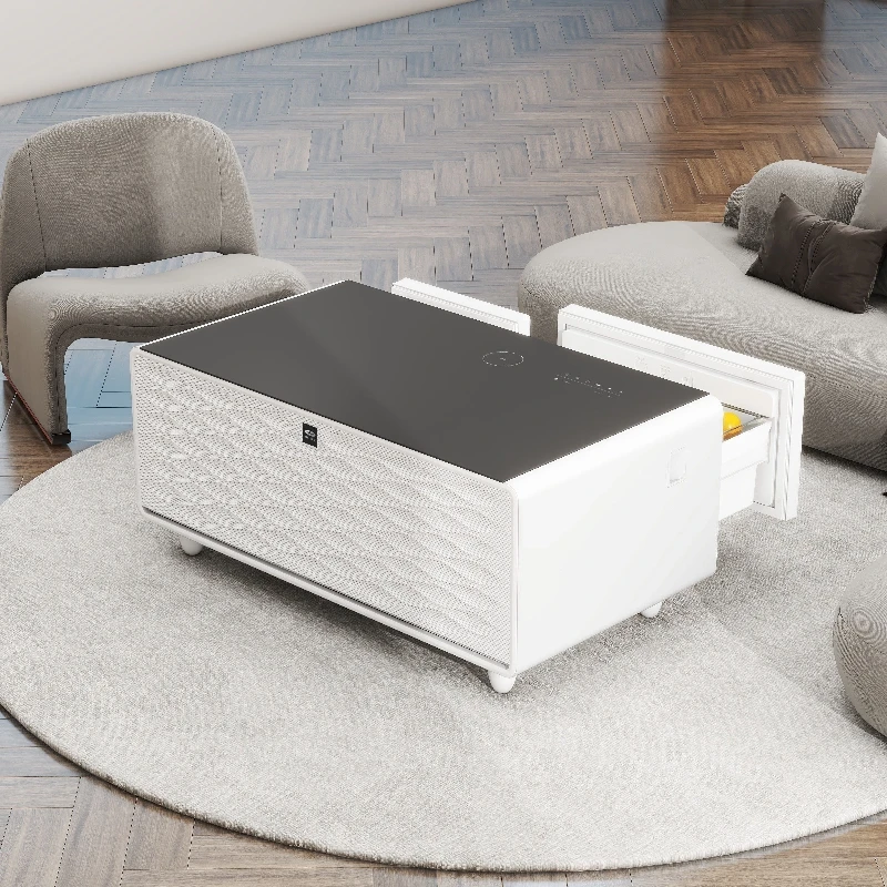 

TB90 Max White/Black Smart Coffee Table with Fridge Freezer and Wireless Charging for Living Room