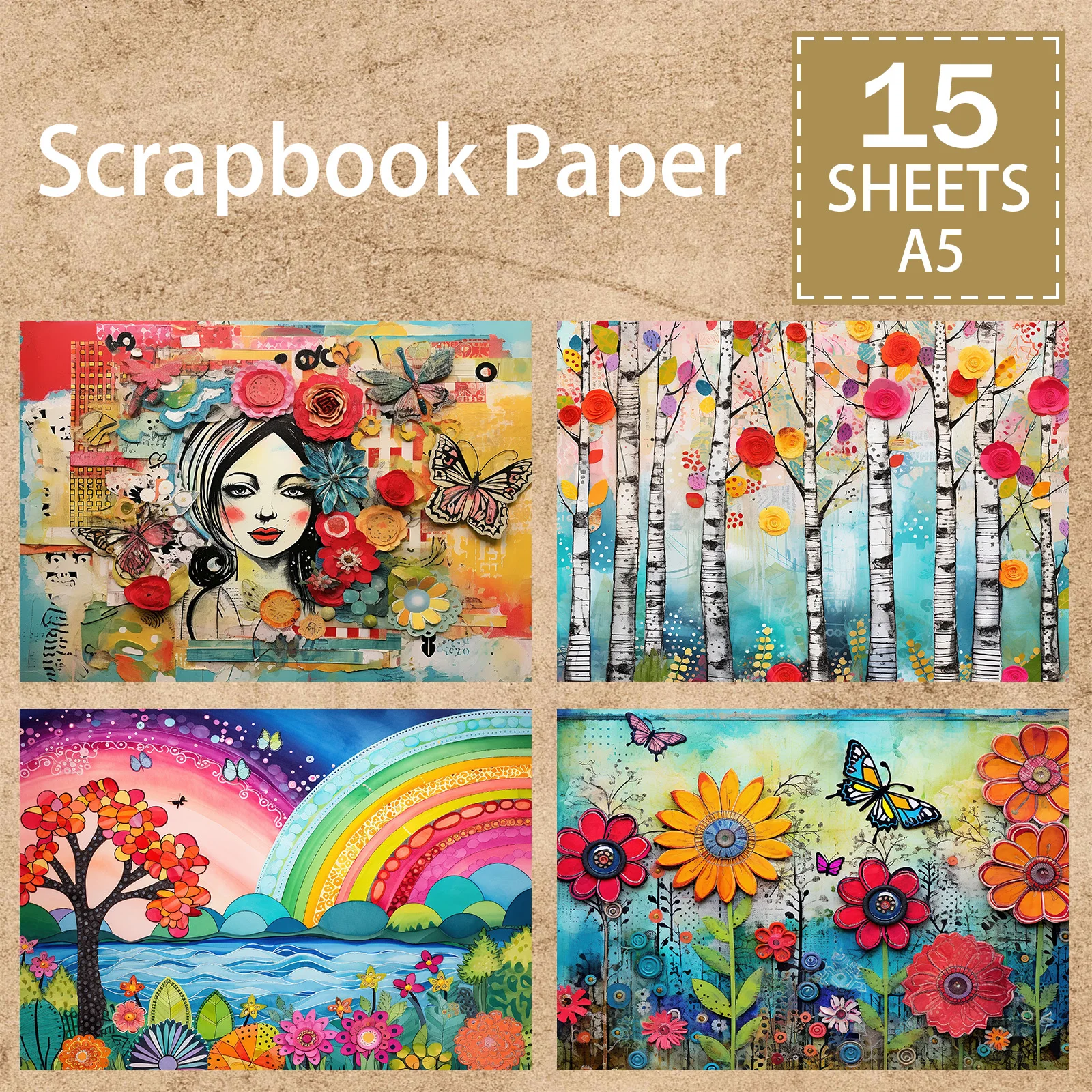 15 Sheets A5 Size Watercolor Fantasy Girl Collage Background Vintage Grunge Journal Planning Scrapbooking