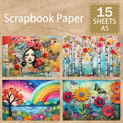 15 Sheets A5 Size Watercolor Fantasy Girl Collage Background Vintage Grunge Journal Planning Scrapbooking