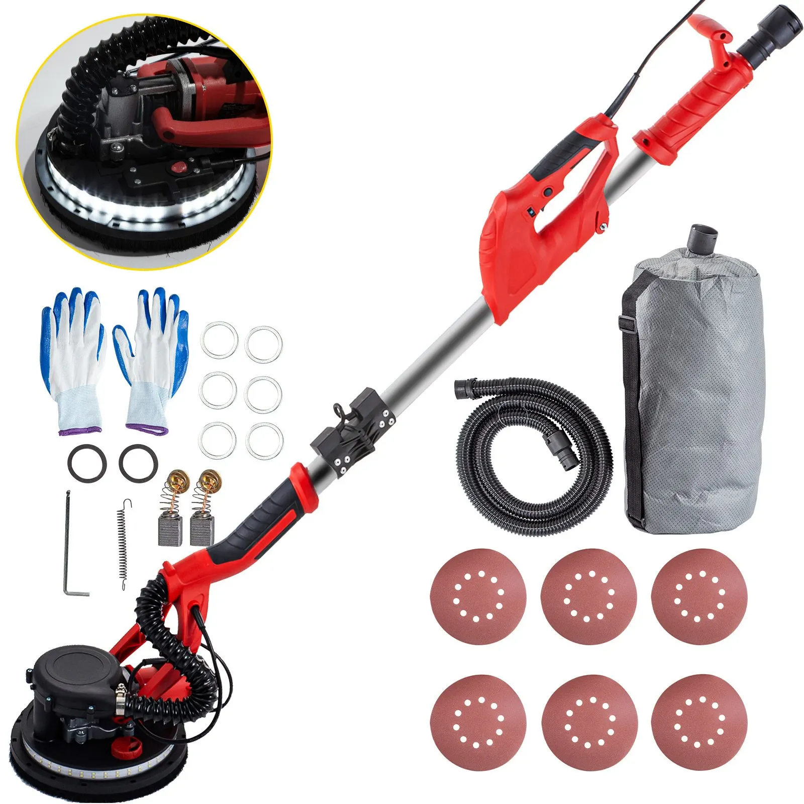 VEVOR Drywall Sander 850W, Electric Drywall Sander, Variable Speed 800-1750 RPM, with LED Strip Light and Vacuum Bag