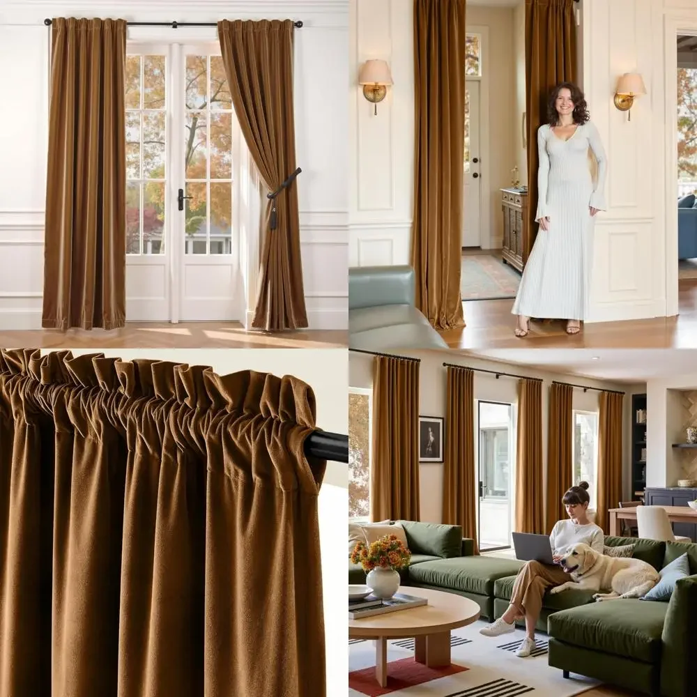 

Lazzzy Velvet Blackout Curtains Brown Thermal Insulated Curtains 84 Room Window Drapes Super Soft Luxury Curtains for Living Roo