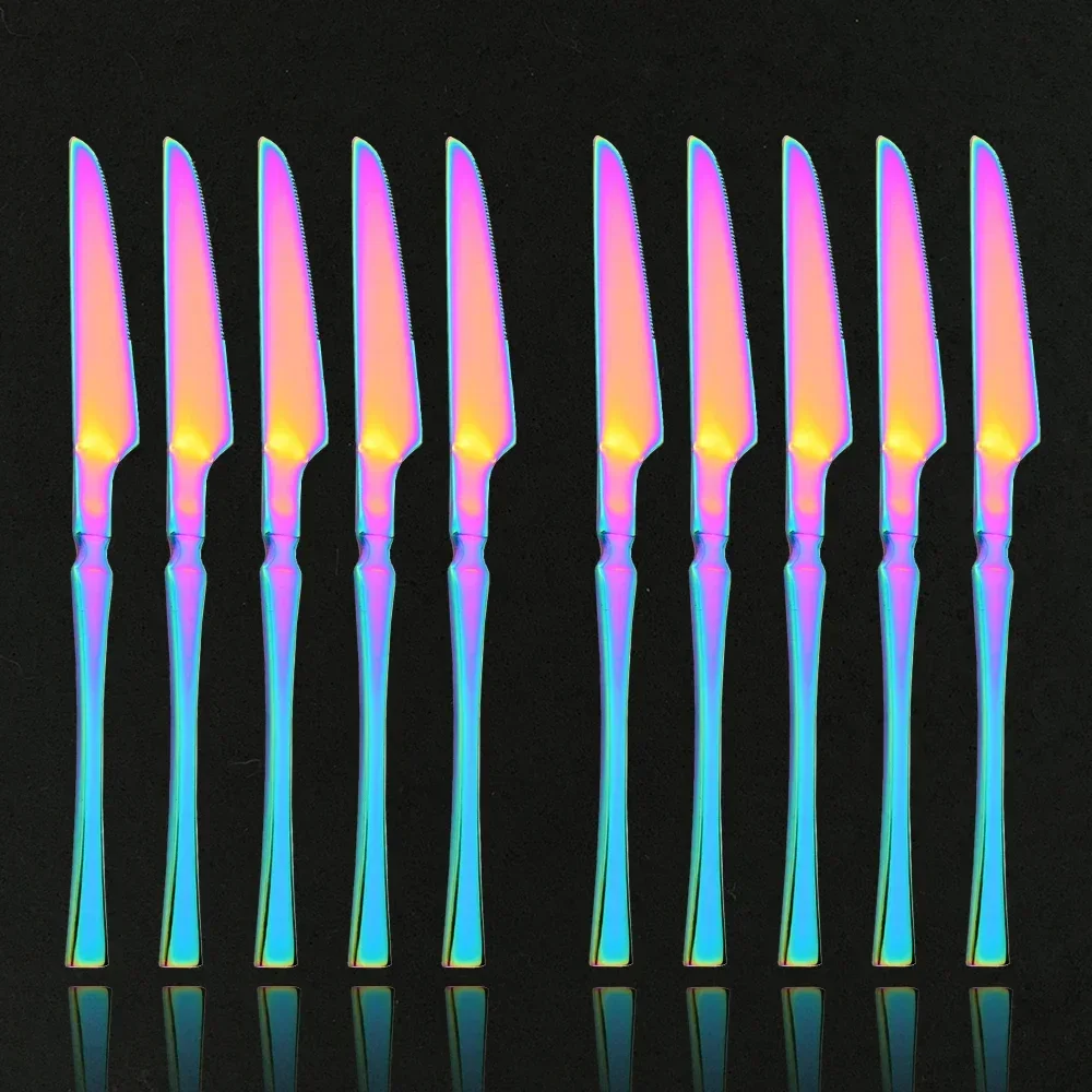 

10Pcs Table Dinner Knife Stainless Steel Mirror Rainbow Sharp Meat Fish Knife Flatware Western Home Cutlery Dinnerware Set