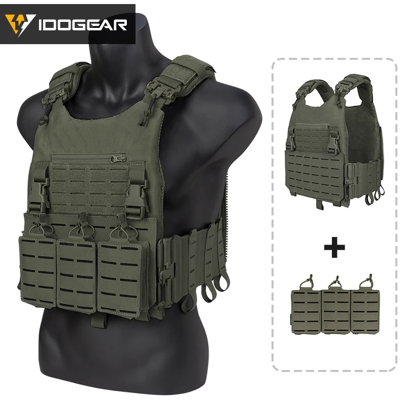 IDOGEAR LSR Tactical Vest Quick Release Laser Cut Plate Carrier with  556  Magazine Pouch MOLLE  Lightweight Hunting Gear 3318