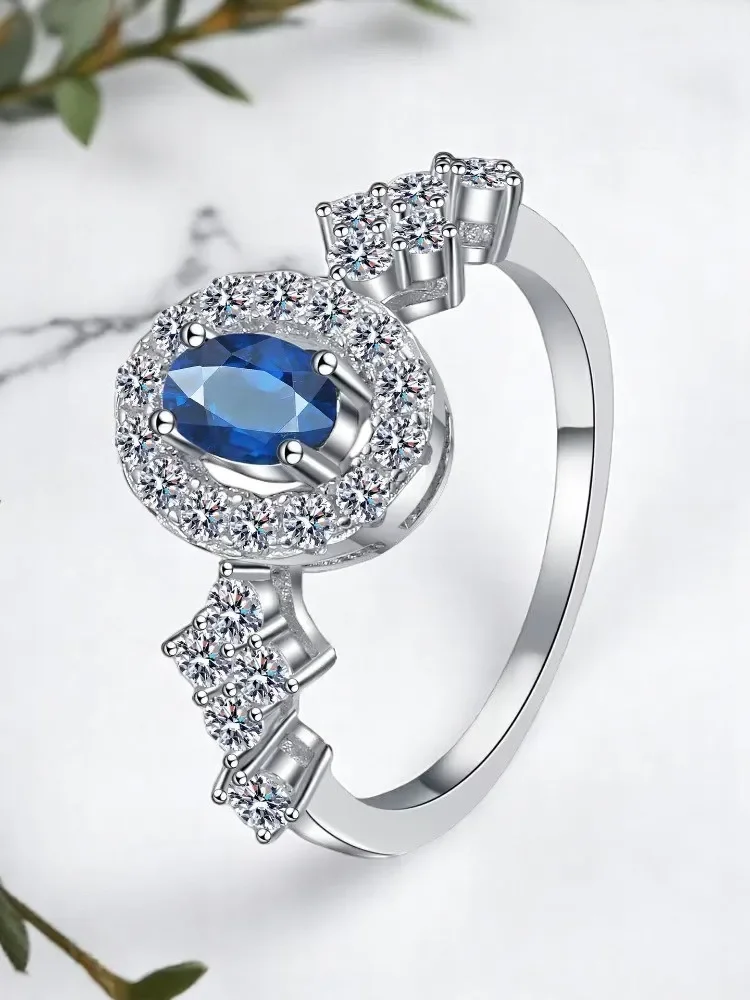 خاتم مويسانيتي أزرق من الفضة الإسترليني عيار 925 VVS1 للسيدات على الموضة الفاخرة 0.5 قيراط مجوهرات راقية مع شهادة #5