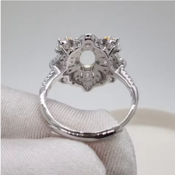 925 Silver Gemstone Ring Setting 18K White and Yellow Gold Plating Ring Setting Jewelry DIY Supplier