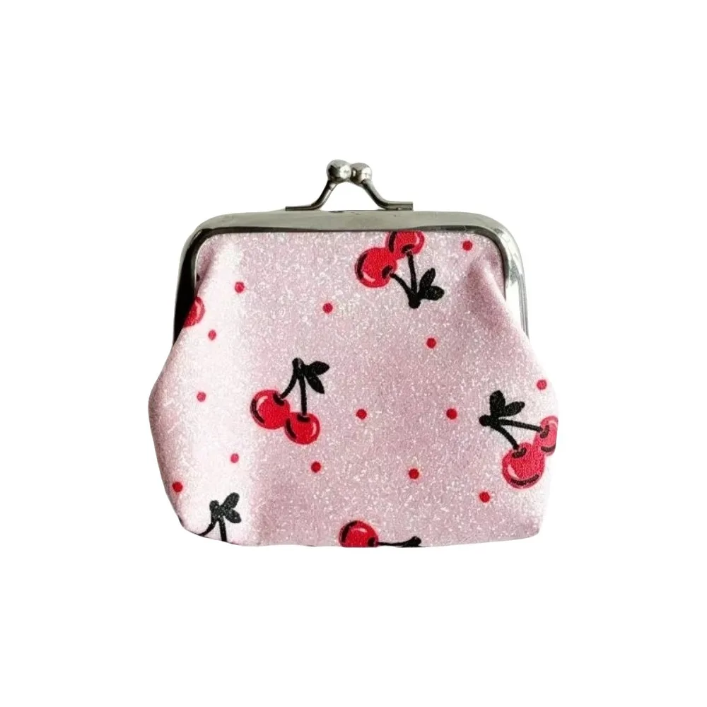 Elegant Fruit Pattern Coin Purse Strawberry Cherry Print Multifunctional Lipstick Pouch Hasp Closure Small Wallet for Girls