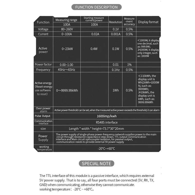 Wattmètre PZEM Approche Version T, Open CT, Sovereign H Meter, Volt Amp, Current Test Tech pour TTL COM2, COM3, COM4, 100A