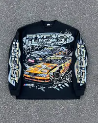 American retro style long sleeve oversized next level racing graphic t shirts y2k tops harajuku oversized t shirt men clothing