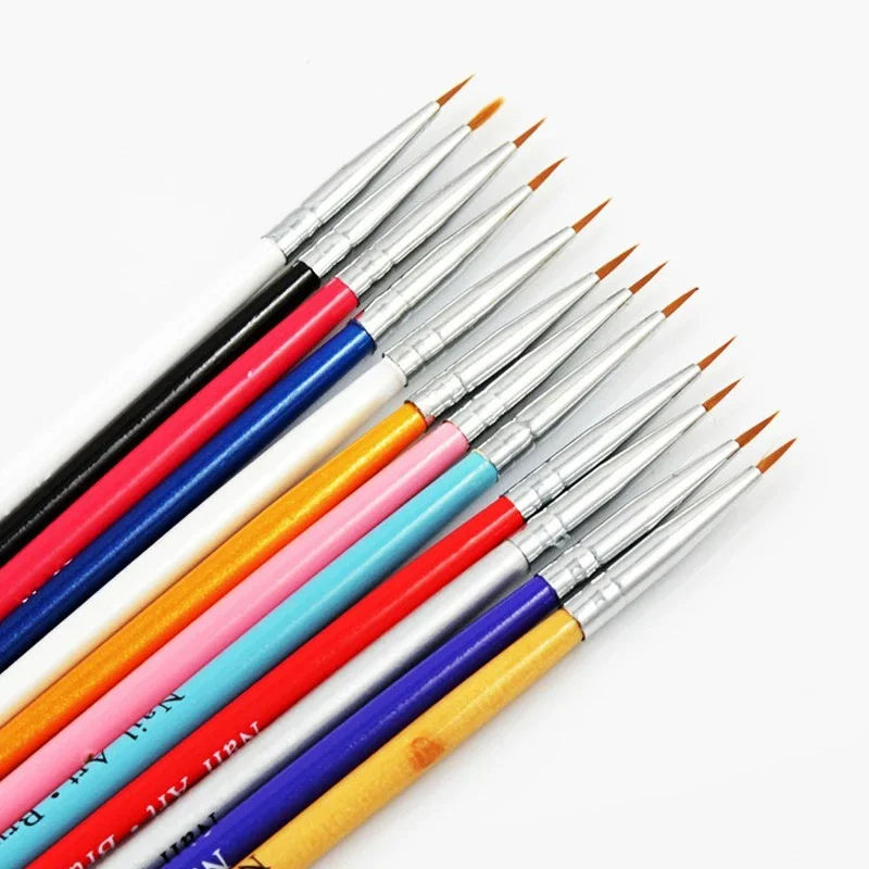 12Pcs Colorful Nail Art Design Brush Pens Fine Detail Drawing Painting Liner for False Nail Tips Decoration