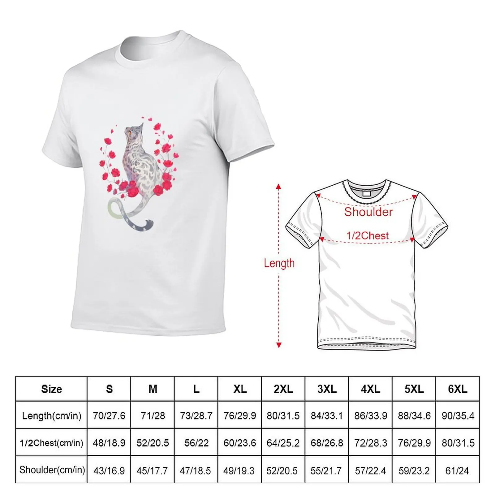 Silver bengal cat with red flowers T-Shirt funny t shirts dark humor t shirts for man graphic vintage T-Shirt