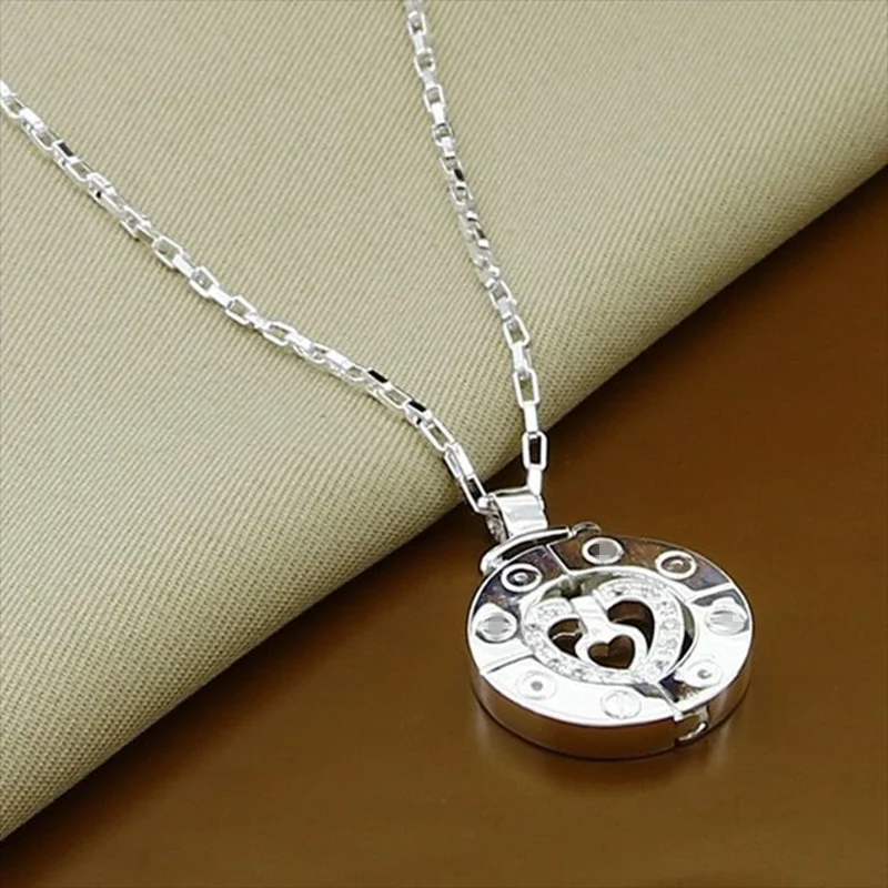 Couple Necklace 925 Sterling Silver Heart Circle Men & Women Love Gift Set Chain