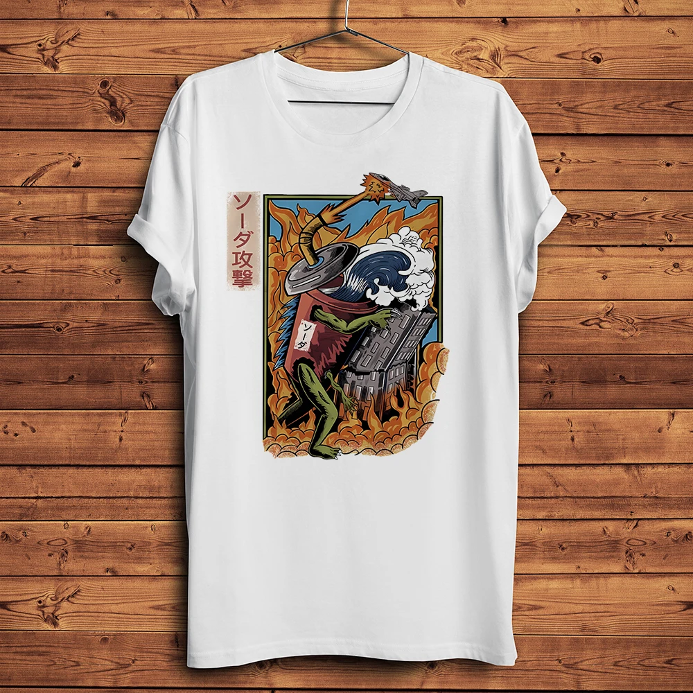 Soda Water kaiju attack city Funny Anime TShirt Men Short Sleeve breathable Homme Tee Unisex Streetwear T Shirt no-sticker